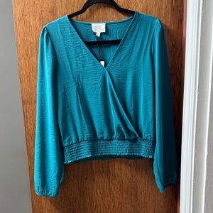 NWT Olive & Oak Teal V-Neck Blouse